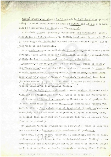 M-1352-1 - Fisa de scriitor COANDĂ GEORGE